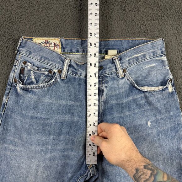 Vtg Abercrombie & Fitch Jeans Mens 30x32 Blue Bootcut Distressed Light Wash Y2K - Picture 15 of 16